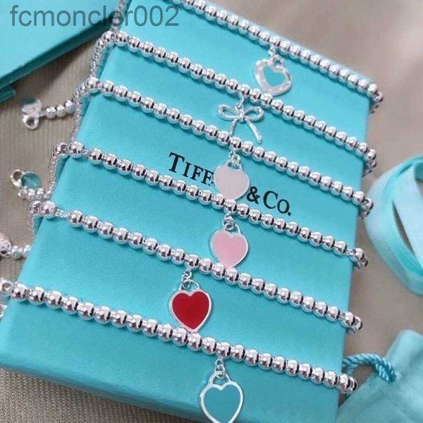 Armband Emaille Herz Liebe Mode Temperament Blaues Herz 925 Silber Tanabata Perlen Armband Designer 8OJ3
