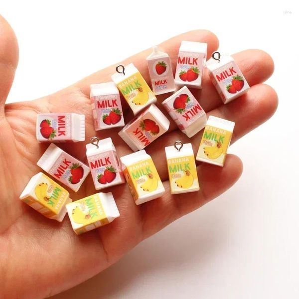 Ciondoli 10 pz Mini Frutta Latte Resina 3D Banana Fragola Scatola Per Collana Bracciali Orecchini Portachiavi Creazione di Gioielli Artigianali