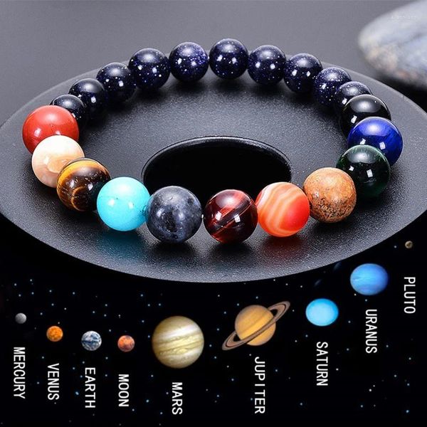 Braccialetti con ciondoli Bracciale con perline di ALTA QUALITÀ 8 pianeti Pietra naturale Universo Galassia Sole Luna Terra Gioielli per donna