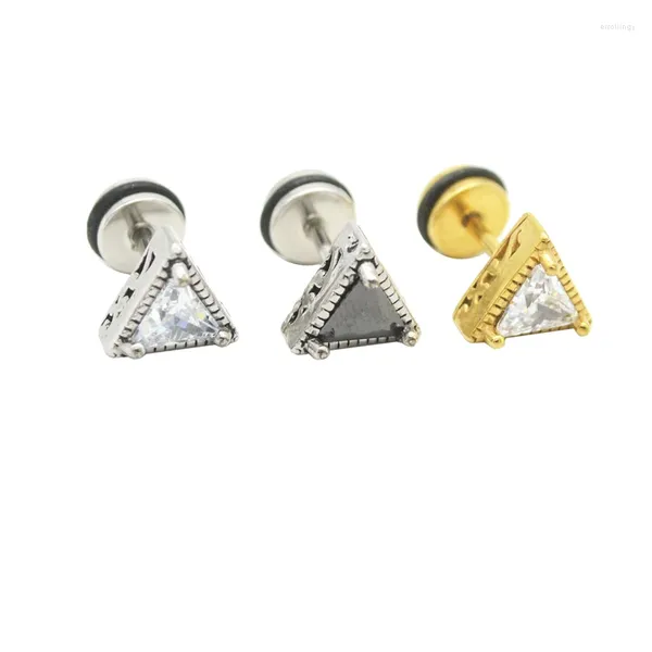 Orecchini a lobo Triangolo Orecchino da uomo Orecchino di cristallo Zircone Colore oro Acciaio inossidabile Punk Punta Trago Cartilagine Piercing Gioielli Roccia