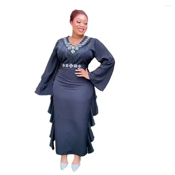 Ethnische Kleidung Abendkleid Plus Size Afrikanische Kleider für Frau mit langen Ärmeln Hochzeit Party Türkei Elegante Frauen Winter weiches rotes Kleid