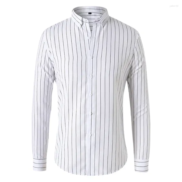 Мужские классические рубашки, стильная полосатая рубашка с лацканами для мужчин, блузка на пуговицах с длинными рукавами, удобная и подходящая на весну, осень и зиму