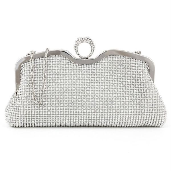 Neue Mode Damen Clutch Taschen Diamanten Fingerring Abendtaschen Kristall Hochzeit Braut Handtaschen Geldbörse Taschen Schwarz Gold Silver243P