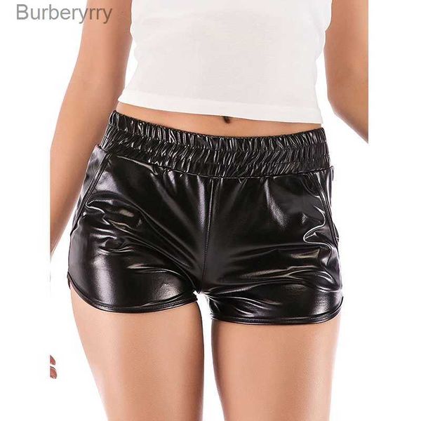 Shorts femininos mulheres preto pvc couro bodycon shorts verão sexy yoga dança calças de treinamento senhora couro falso 4xl 5xl push up hip shorts customl231215