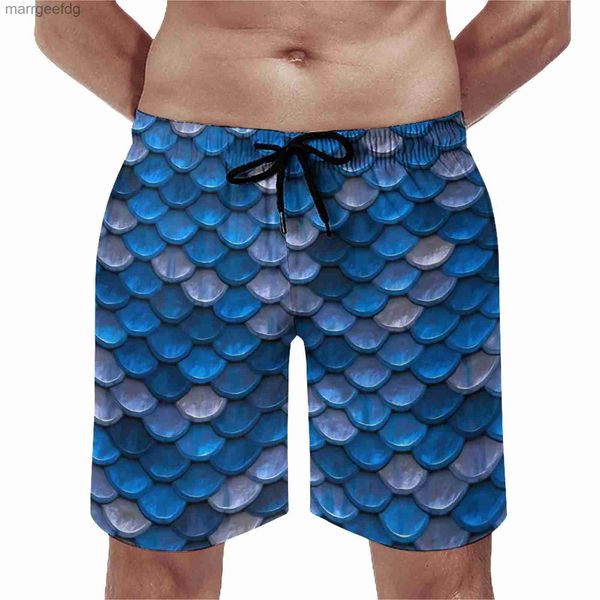 Herren Shorts Meerjungfrauen Print Boardshorts Blue Fish Scales Hot Board Short Trenky Plus Size Badehose Herren YQ231215