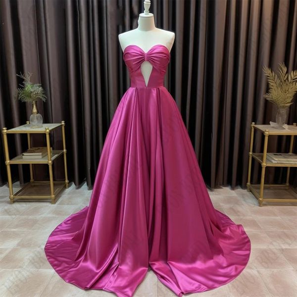 Vestido de cetim rosa quente para concurso, 2024, coração, plissado, linha a, feminino, baile, festa de aniversário, vestidos longos