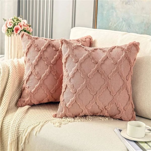 Fronha Inyahome Pacote de 2 Soft Plush Curto Faux Lã Veludo Decorativo Lance Fronhas Quadradas de Luxo Capa de Almofada Boho 231214