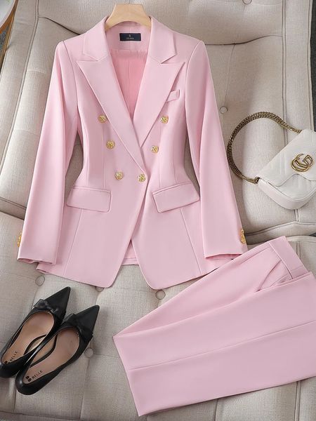 Zweiteilige Damenhose im Damen-Hosenanzug-Set, Rosa, Weiß, Rot, elegante formelle Damenjacke und Hose, Business-Büroarbeit, 2-teiliges Blazer-Set 231215