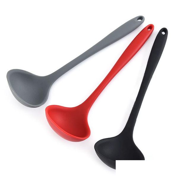 Colheres Sile Concha Colher de Sopa Antiaderente Resistente ao Calor BPA Long Handle Big Round Scoop Utensílios de Cozinha para Cozinhar Agitação Servindo S Dhnem