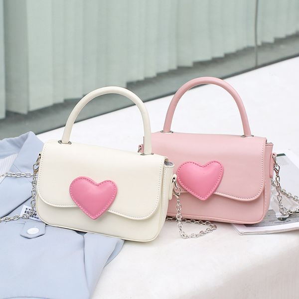 Mini Pink Love Geldbörsen Kette kleine quadratische Tasche Mädchen süße Umhängetaschen aus Leder für Frauen FMT-4065