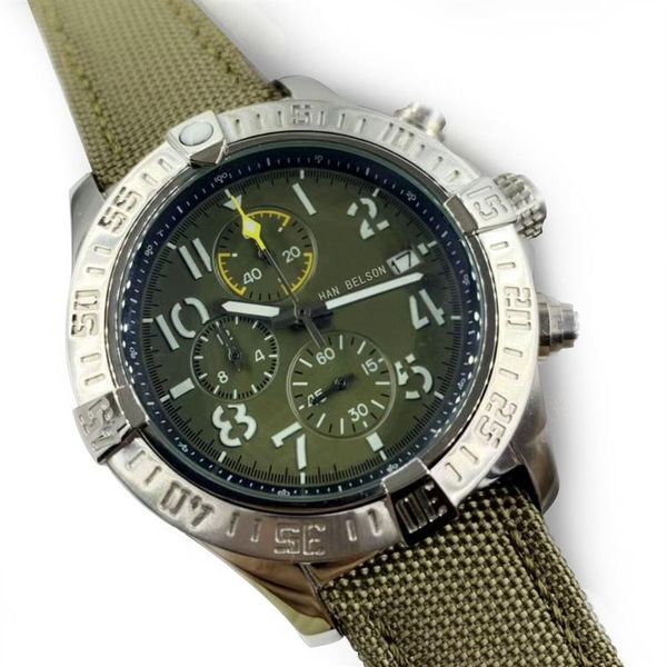 Classico 1884 cinturino per orologio da uomo di alta qualità orologi da uomo cinturino in pelle di nylon verde militare orologio da polso relojes de lujo para hombre 46mm290s