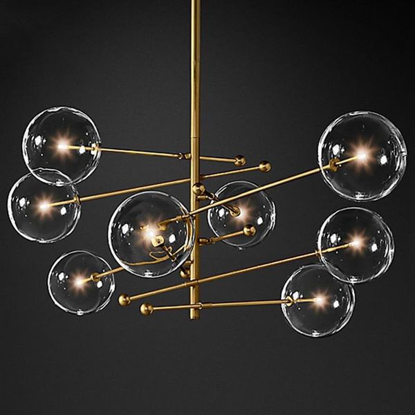 2020 modernes Design Glaskugel-Kronleuchter 6 Köpfe Klarglas-Blasenlampe Kronleuchter für Wohnzimmer Küche Schwarz-Gold-Licht fixtu211t