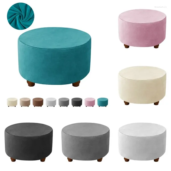 Cadeira cobre veludo redondo otomano capa elástica sofá apoio para os pés lavável all-inclusive footstool assento slipcover protetor de móveis