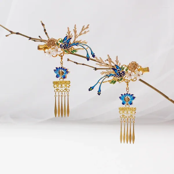 Chinesische Vintage Cloisonné Phoenix Schwanz Handgemachte Haar Krone Sticks Clip Zubehör Kopfbedeckungen Für Hanfu Kimono COSPLAY