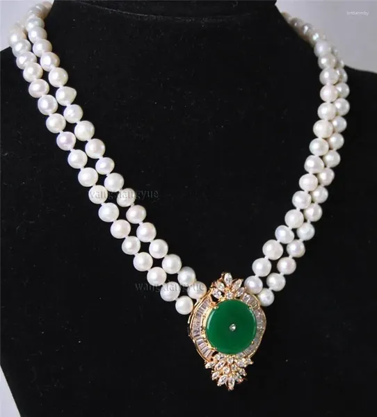 Colar brincos conjunto nobreza mulher natural bonito 2 linhas branco pérola verde gem pingente banhado jóias cz luxo ms.