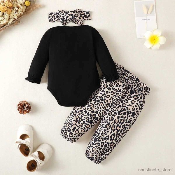 Set di abbigliamento Nuovi vestiti per bambina autunno Set Vestiti per bambina per bambini Tuta a maniche lunghe + Pantaloni con fiocco con stampa leopardata Moda infantile Vestito per bambino R231215