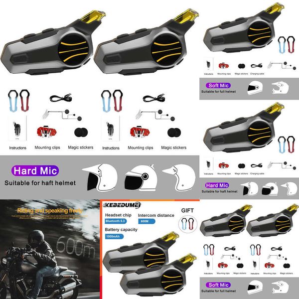 Elettronica per auto Interfono per moto Cuffie per casco Bluetooth 5.3 Cuffie per moto Interfono di comunicazione wireless impermeabile per 2 ciclisti