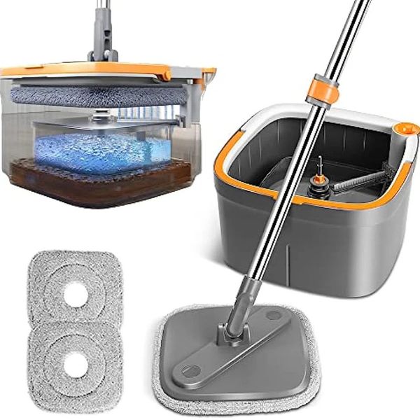 Mopps 360° drehbarer quadratischer Spin-Mopp und Eimer-Set mit Schmutzwassersystem, selbstauswringender MopHead, multifunktionale Mop-Werkzeuge 231215