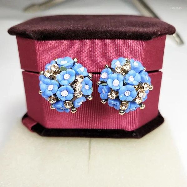 Stud Oorbellen Keramiek Bloem Franse Elegante Zirkoon Oorbel Voor Vrouwen Bruiloft Sieraden Vintage Ooraccessoires 2023