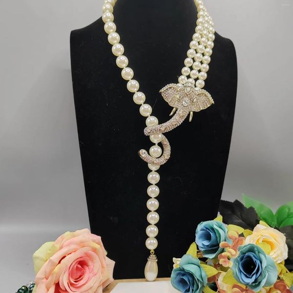 Collane con ciondolo Moda esagerazione Collana di perle di elefante per le donne Designer di gioielli Goth Runway Punk Top