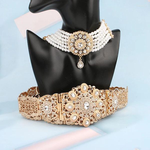 Collana orecchini set cintura marocchina gioielli da sposa algerini donne girocollo perla catena in vita regalo nuziale moda araba