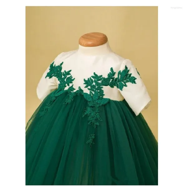 Платья для девочек Цветочное платье из тюля с пушистой аппликацией с коротким рукавом асимметричной длины для свадьбы, дня рождения, бального платья для первого причастия
