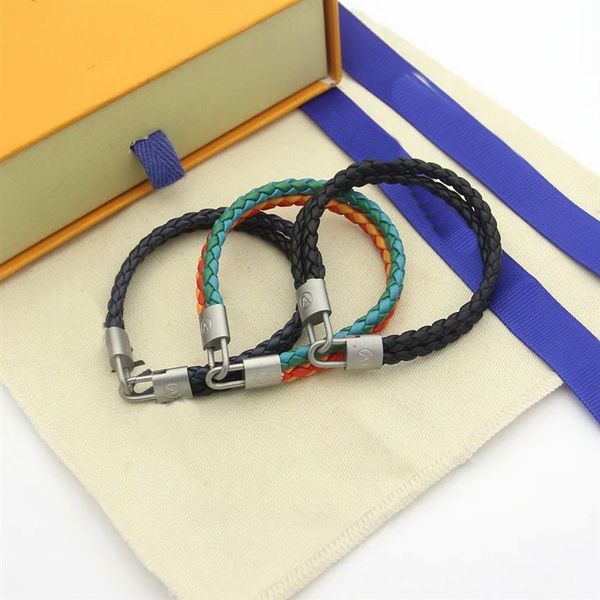 Europa América Moda Senhora Mulheres Cor Dupla Camadas Duplas Tecido Corda Gravar V Letra Metais Pulseiras De Couro Bangle333r