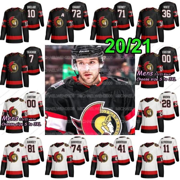 PERSONALIZZATO Senatori di Ottawa 20/21 Nuovo Thomas Chabot Brady Tkachuk Bobby Ryan Colin Bianco Ron Hainsey Craig Anderson Chris Tierney Duclair Maglie