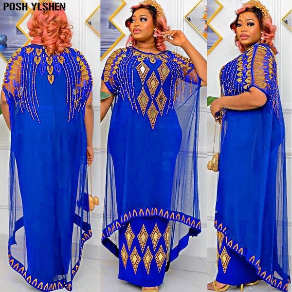 Ethnische Kleidung, gefälschte zweiteilige afrikanische Kleider für Frauen, traditionelles nigerianisches Netz-Diamant-Kaftankleid, Abaya, Musuman-Robe, Damenbekleidung 231214