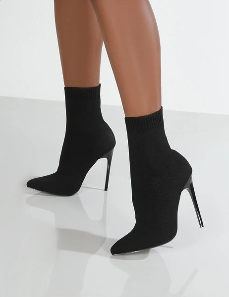 Ботинки, короткие туфли на высоком каблуке для женщин, осень-зима, Botas Mujer, вязаные черные носки до щиколотки, женские 231214