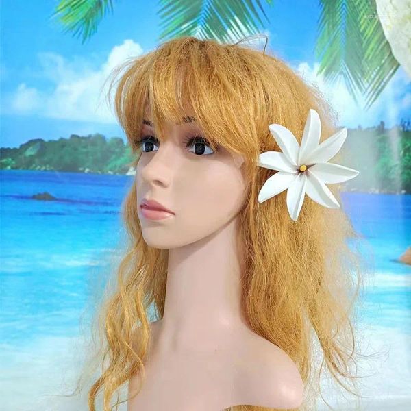 Fleur de diadème blanche à 8 pétales, 5 pièces, avec tige, pince à cheveux, pince de 4 pouces, couvre-chef hawaïen pour femmes, accessoires de fête