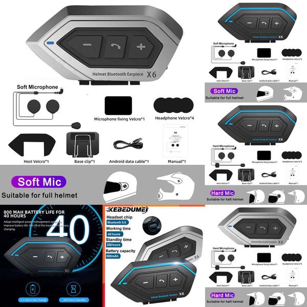 Autoelektronik X6 Motorradhelm Headset Kopfhörer BT 5.0 Wireless Motorrad Freisprecheinrichtung Stereo Kopfhörer Lautsprecher Rauschunterdrückung mit Mikrofon