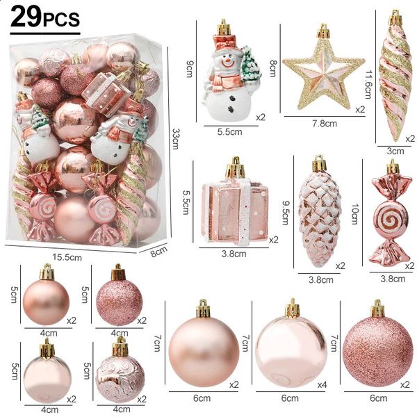 Weihnachtsdekorationen, 29/20 Stück, Weihnachtsbaumkugeln zum Aufhängen, Anhänger, Zuckerstange, Tannenzapfen, Ornament-Set, Weihnachtsdekoration für Zuhause, 2024, Navidad-Jahr 231214