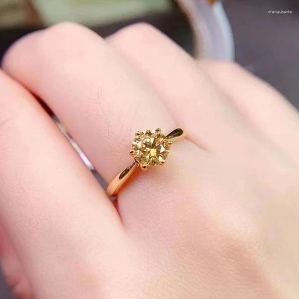Кольца кластера Классическое обручальное кольцо для женщин 1 карат 6,5 мм Класс VVS Желтый Муассанит 925 Серебряные украшения с позолотой