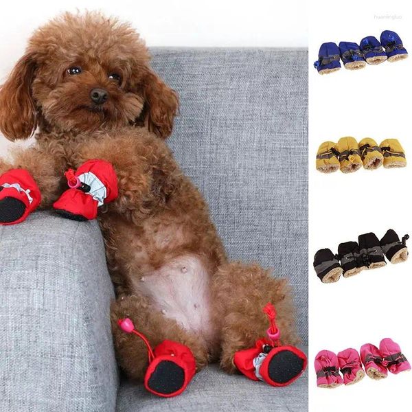 Vestuário para cães Sapatos de sola macia respirável Botas de chuva impermeáveis antiderrapantes para animais de estimação confortáveis suprimentos quentes com pelúcia interna