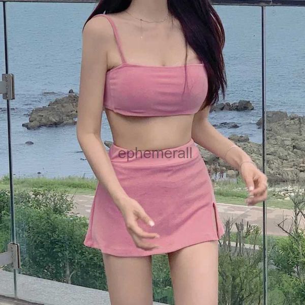 Kadın Mayo 2024 Kadın Bikini 3 Parça İngiliz Tarzı Moda Sevimli Pembe Lolita Bölünmüş Yüksek Bel Zayıflama Mayo YQ231215