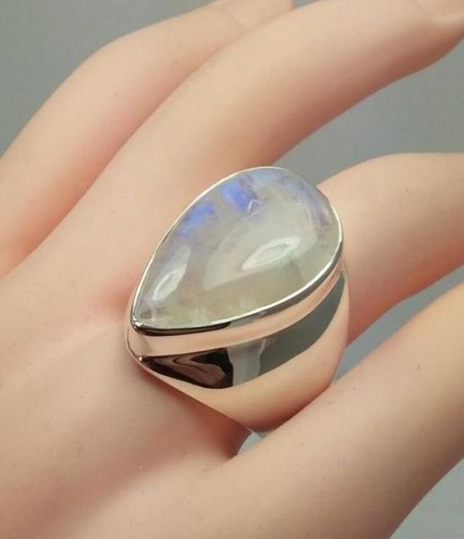 Anéis de casamento Bohemia Vintage enorme moonstone anel de prata para mulheres design punk gota de água pedra festa boho jóias 9139716