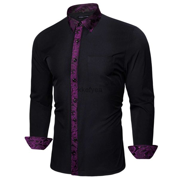 Camicie da uomo camicie camicie per uomini per uomo manica lunga seta topp fiore viola fiore viola sprautumn sottili camicette maschi di camicette casual barry wang j231215