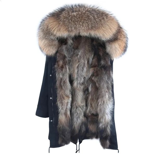 Pelliccia da uomo Pelliccia sintetica Uomo Parka Giacca invernale elegante Lunga Streetwear Cappotto di vera pelliccia di volpe russa Collo di pelliccia di procione naturale Cappotto spesso caldo con cappuccio 231214