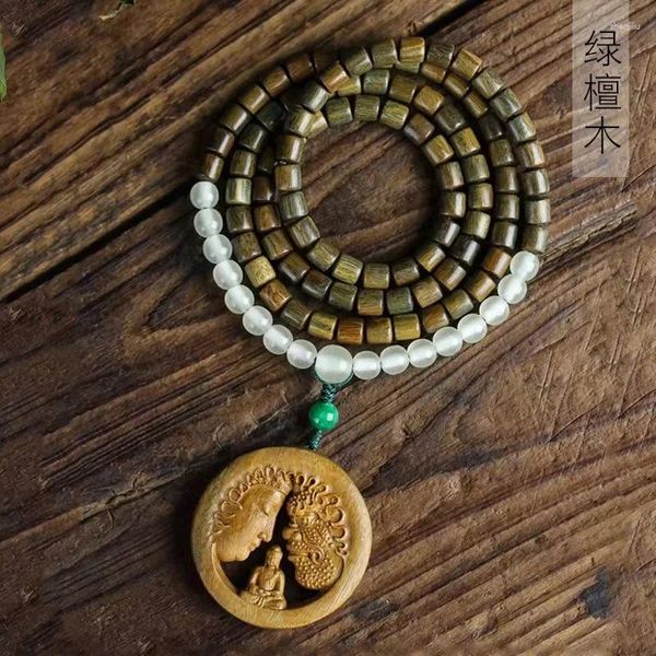 Filo di legno di sandalo verde Collana di perline a botte Buddha Accessori Bracciale Gioco letterario per uomo e donna Rosario Artigianato di gioielli