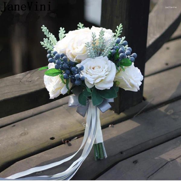 Свадебные цветы JaneVini Винтажный белый букет подружки невесты из искусственного шелка Розы Маленькие букеты невесты в руках