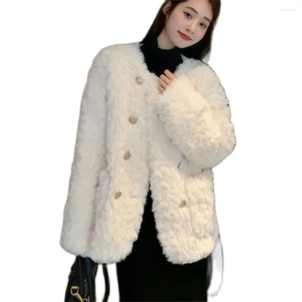 Frauen Pelz Koreanischen Stil Lamm Wolle Jacken Frauen 2024 Alle-Spiel Lose Pelzigen Mantel Damen Mode Streetwear Taschen plüsch Oberbekleidung