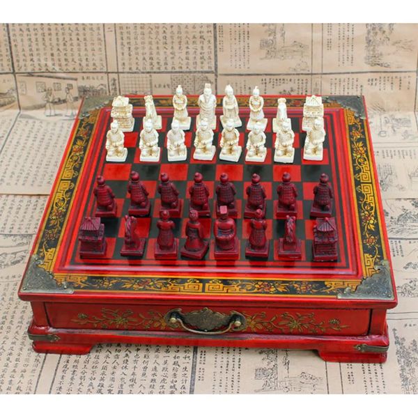 Giochi di scacchi Set da 35 pezzi Oggetti da collezione di fascia alta Set da tavolo per guerrieri di terracotta cinesi vintage Regalo per leader Amici Famiglia 231215