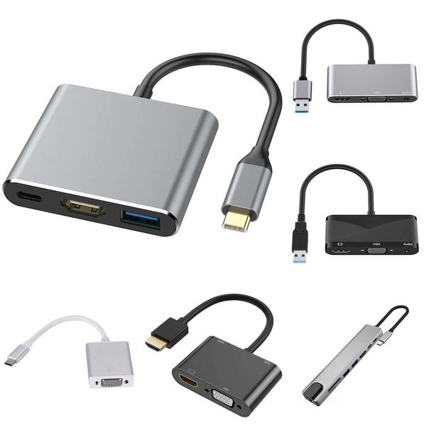 3 em 1 hdmi-compatível com 4k hd vga 1080p conversor adaptador de conversor de vídeo de exibição dupla com áudio de 3.5mm para computador portátil hdtv