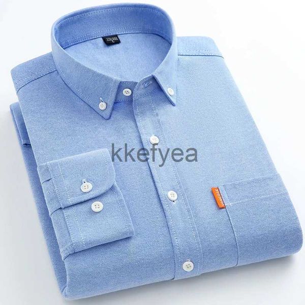 Camicie eleganti da uomo Camicie a maniche lunghe in cotone Oxford per uomo Etichetta patchwork tinta unita Camicia casual vestibilità regolare Soft Business Smart Abbigliamento quotidiano J231215