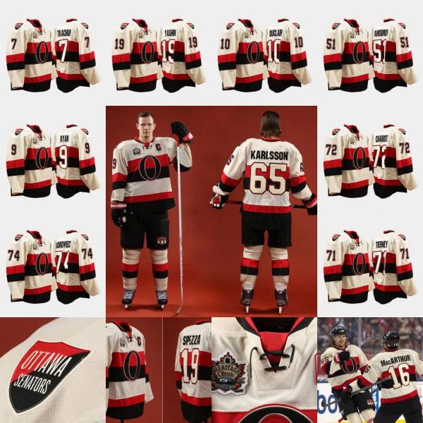 PERSONALIZZATA Maglia bianca classica Ottawa Senators Heritage Bobby Ryan Brady Tkachuk Thomas Chabot Daniel Alfredsson Connor Brown Alexei Yashin