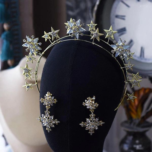 Grampos de cabelo Europeu Star Tiaras Headbands com Brinco Nupcial Hairbands Acessórios de Casamento de Cristal