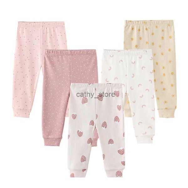 Salopette 3/4/5 Pezzi Stampa Cotone 0-24M Pantaloni neonato Neonato Tinta unita Pantaloni bambina Morbidi Pantaloni quattro stagioni Cartoon BebesL231114