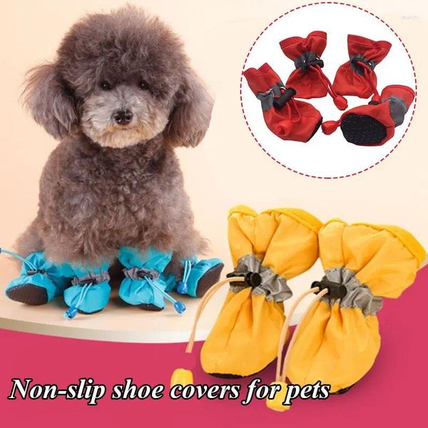 Abbigliamento per cani 4 pezzi / set Scarpe invernali impermeabili per animali domestici Stivali da pioggia antiscivolo Calzature Calde spesse Gatti piccoli Cuccioli Cani Calzini Stivaletti YZL