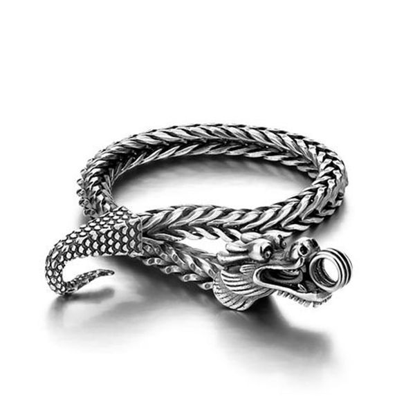 Pulseira masculina shitai com corrente de prata, modelos masculinos coreanos, 925 esterlina, grossa, vintage, dragão tailandês, jóias294t